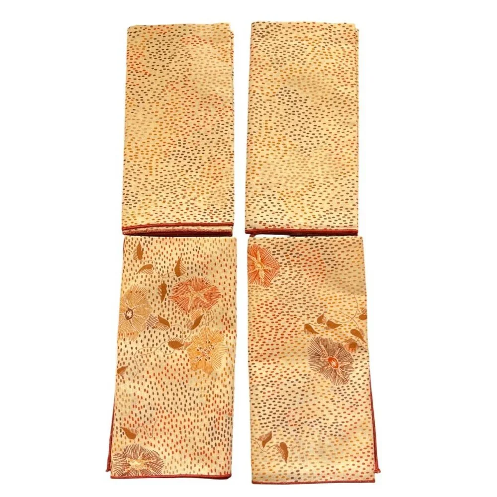 4 VTG Dinner Napkins MCM 2 Prints Dot Floral Brown Rust Tan 16